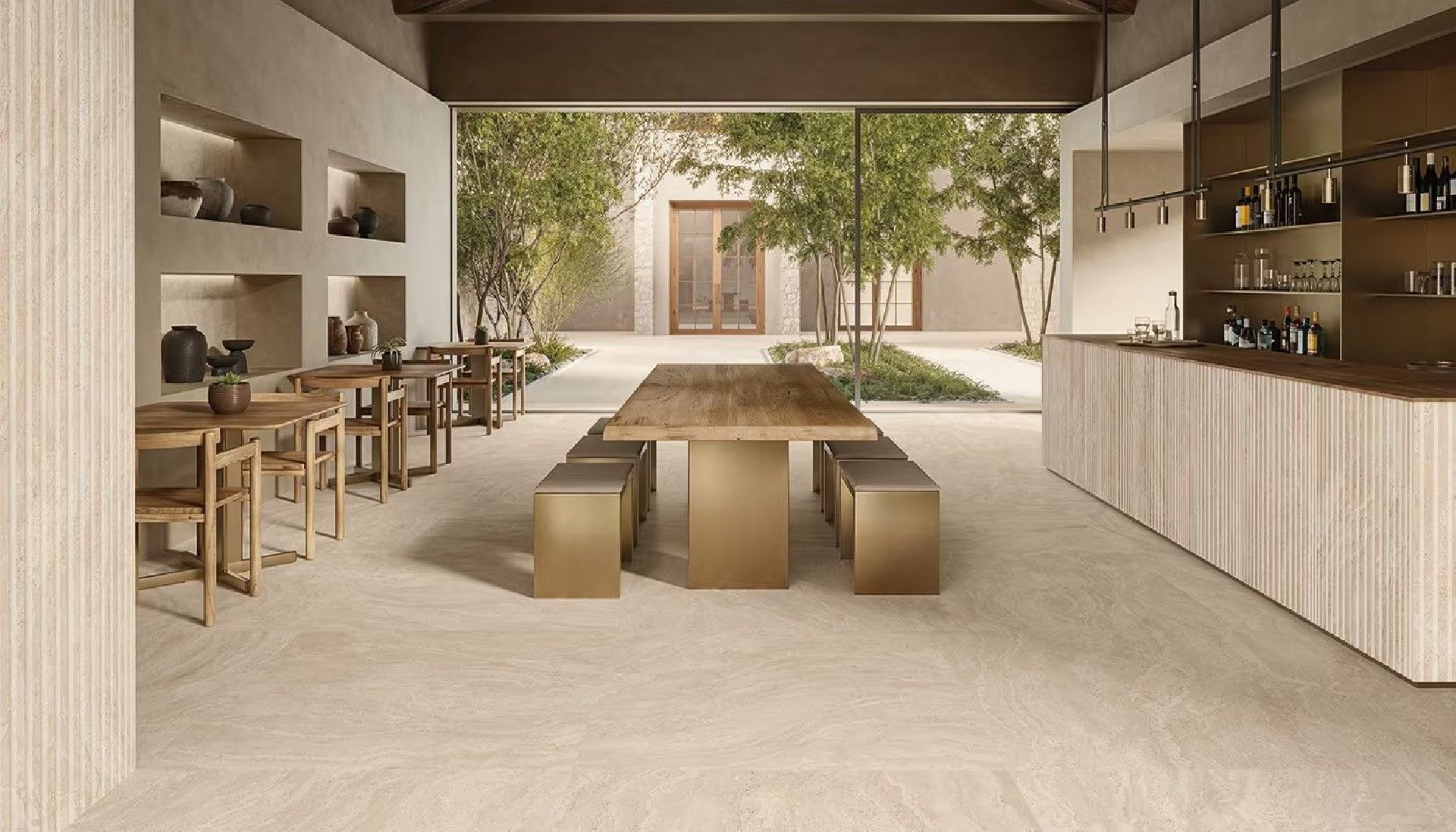 Dual Travertine Poro Chiuso Beige 120x120 Silk Gat.1